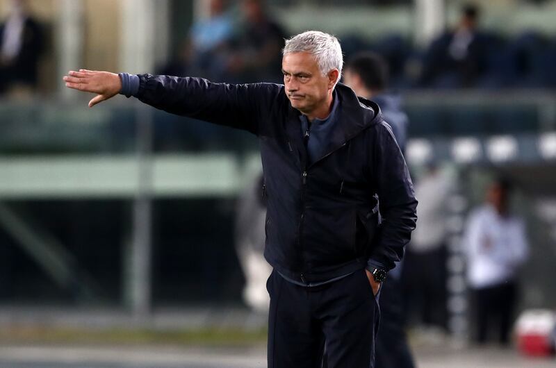 Roma manager Jose Mourinho during his team's 3-2 Serie A defeat against Verona at the Stadio Marcantonio Bentegodi on Sunday, September 19. Getty