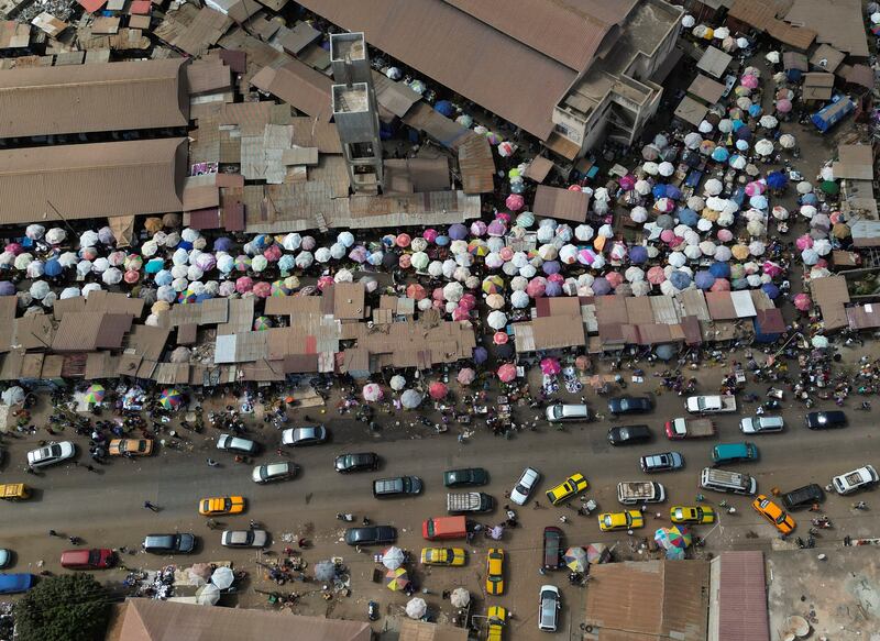 A drone view shows Bakoteh market in Serekunda, on the outskirts of Banjul, Gambia. Reuters