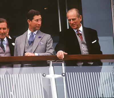 EPSOM, UNITED KINGDOM - JUNE 02:  Prince Charles With His Father, Prince Philip, Enjoying A Day Horse Racing At The Derby.  (Photo by Tim Graham Photo Library via Getty Images)