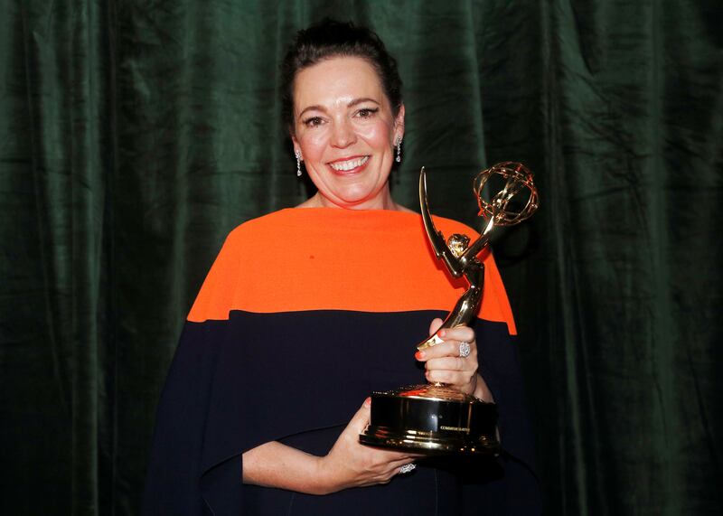 Olivia Colman poses with her Emmy award for Outstanding Lead Actress in a Drama Series for 'The Crown'. Reuters