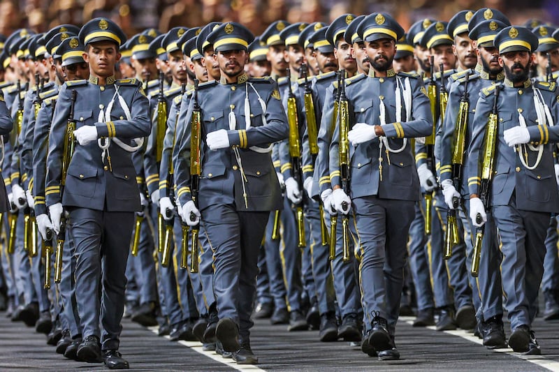 Saudi security forces parade in Makkah as Muslim pilgrims from around the world arrive for the Hajj. AFP