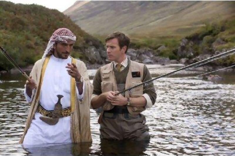 Amr Waked as Sheikh and Ewan McGregor as Fred in Salmon Fishing in the Yemen, a film by Lasse Hallström.