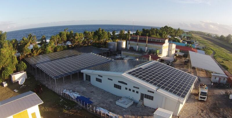 The Pacific island nations of Tuvalu and Kiribati will this week inaugurate solar photovoltaic power plants funded by Abu Dhabi. Courtesy Masdar