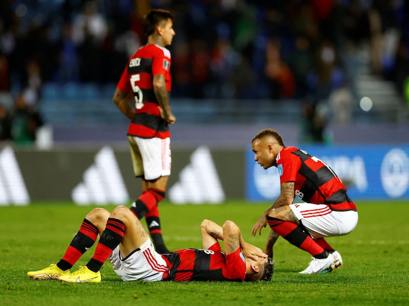 Flamengo's Everton looks dejected after the match in Tangier. Reuters