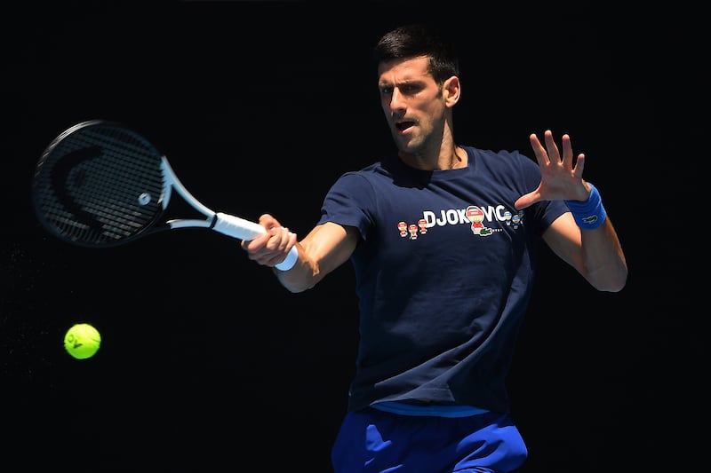 Novak Djokovic of Serbia is seen in action during a training session at Melbourne Park. EPA