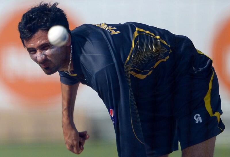 Junaid Khan delivers a ball during Pakistan's training session in Dubai on Thursday. Asif Hassan / AFP


