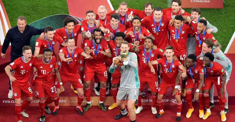 Bayern Munich players celebrate after winning the Club World Cup following their 1-0 win over Tigres UANL in Al Rayyan, Qatar, on Thursday, February 11. EPA