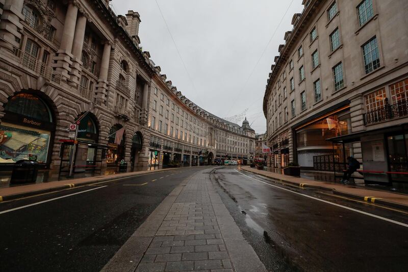 An empty Regent Street in central London, as more than 16 million people are ordered to stay at home. Bloomberg
