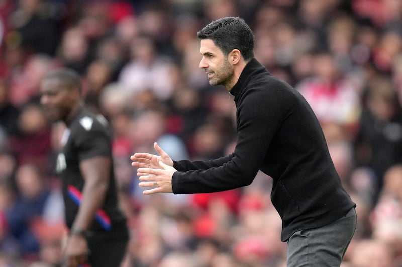 Arsenal manager Mikel Arteta gives instructions from the touchline. AP