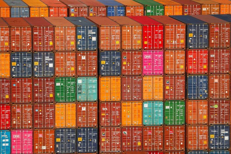 Shipping containers are pictured stacked on a ship docked at the Port of Los Angeles. Reuters