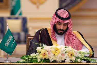 Saudi Crown Prince Mohammed bin Salman signs a MOU during the Saudi-Emirati Council in Jeddah. Photo Courtesy SPA