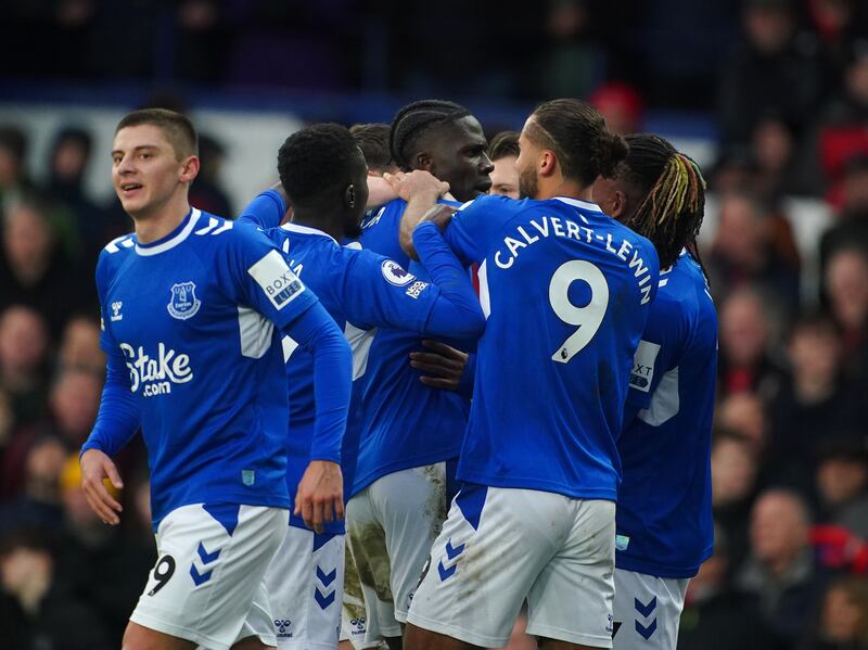 Everton's Amadou Onana celebrates scoring. PA