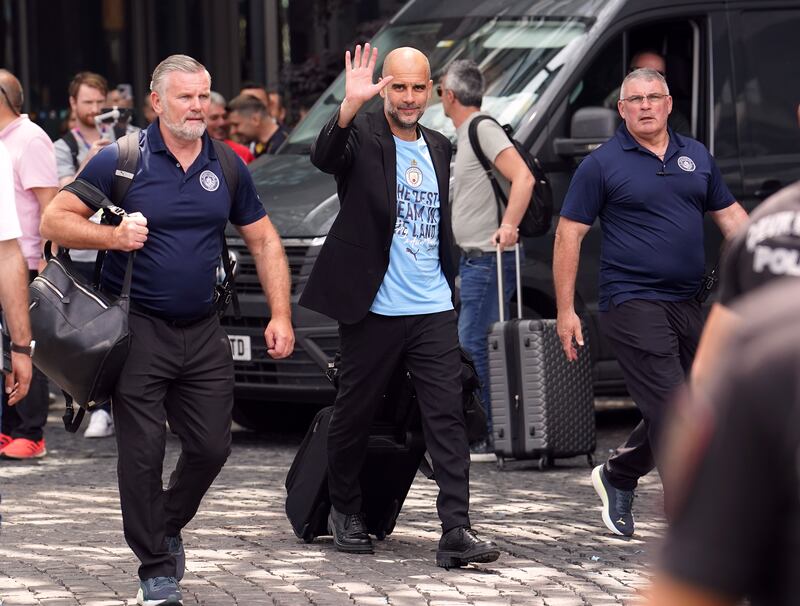 Manchester City manager Pep Guardiola leaving their team hotel in Istanbul, following their victory over Inter Milan in yesterday's UEFA Champions League Final. PA