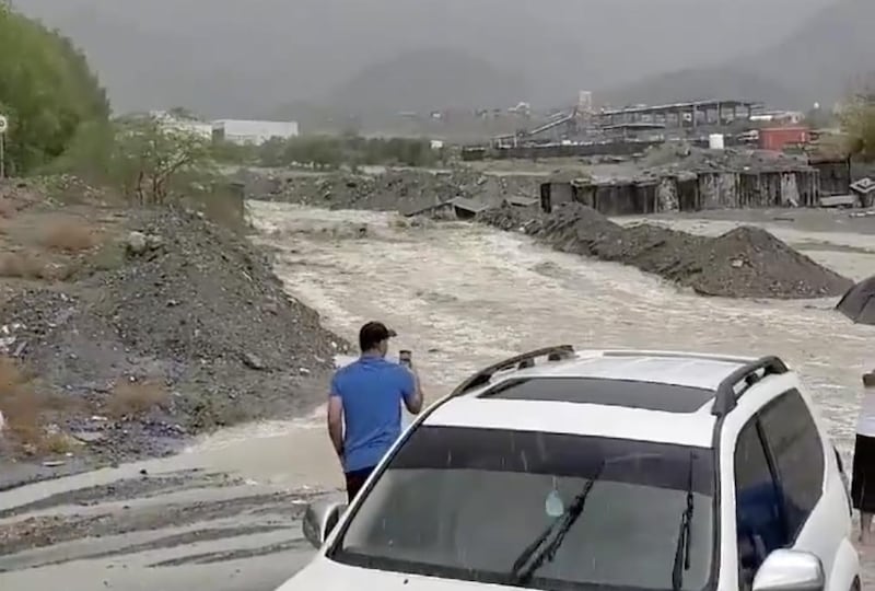 Flooding is seen in Fujairah following heavy rainfall. Photo: Storm Centre UAE