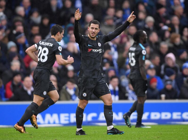 Left midfield: Eden Hazard (Chelsea) – A sparkling, superb display as he struck twice for a Chelsea team who had been short of goals recently. He was unstoppable. Mike Hewitt / Getty Images