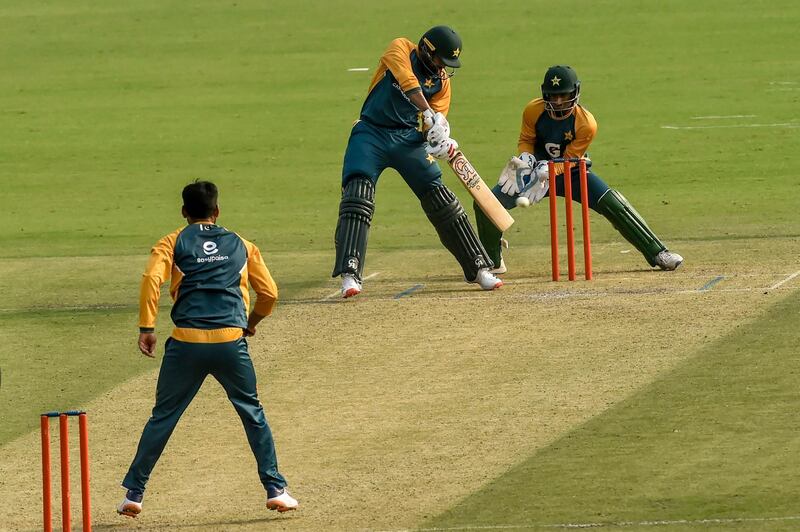 Pakistan's Haris Sohail  during a practice match at the Gaddafi Cricket Stadium in Lahore ahead of the ODI series against Zimbabwe. AFP