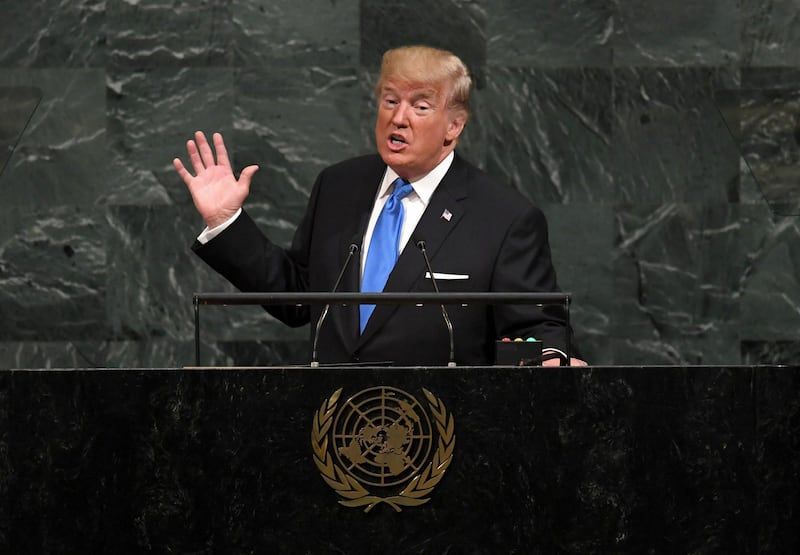 (FILES) This file photo taken on September 19, 2017 shows US President Donald Trump addressing the 72nd Annual UN General Assembly in New York.
Donald Trump's first year in office has been a gripping spectacle of scandal, controversy and polarization that has utterly transformed the way Americans and their president interact. Many presidents have tried to bypass a critical media -- from Franklin Roosevelt's fireside chats to Barack Obama's interviews with YouTubers. But Trump has taken that into overdrive on Twitter.From one day to the next, he is rarely out of the headlines or off the air, permeating every facet of public life.  / AFP PHOTO / TIMOTHY A. CLARY