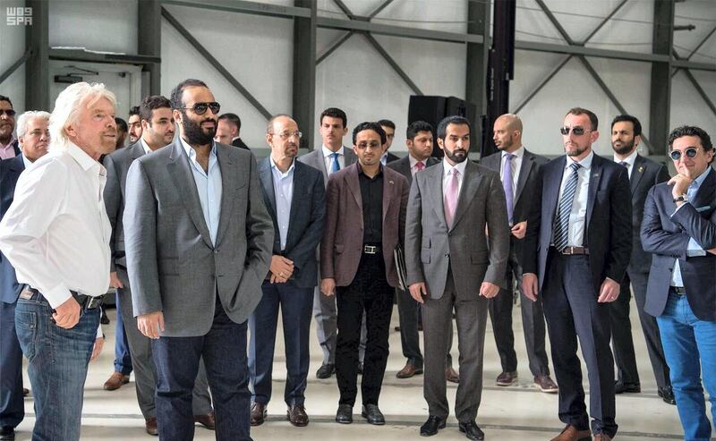 Saudi Arabia's Crown Prince Mohammed bin Salman visits Virgin Galactic in California on April 2, 2018. Photo: Saudi Press Agency