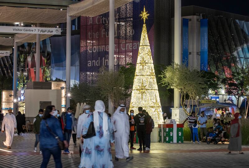 Christmas decorations around EXPO 2020 Dubai.  Leslie Pableo for The National