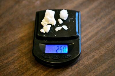 A 2.5g amount of rock cocaine on a scale at the Vancouver Area Network of Drug Users last month. Reuters