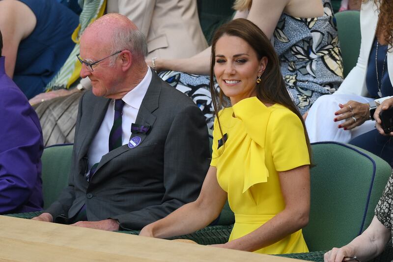 Britain's Catherine, Duchess of Cambridge, attends the women's singles final tennis match, between Kazakhstan's Elena Rybakina and Tunisia's Ons Jabeur, at the 2022 Wimbledon Championships at The All England Tennis Club. AFP