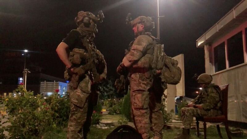 Troops stationed at Kabul airport during the international evacuation effort. Reuters TV