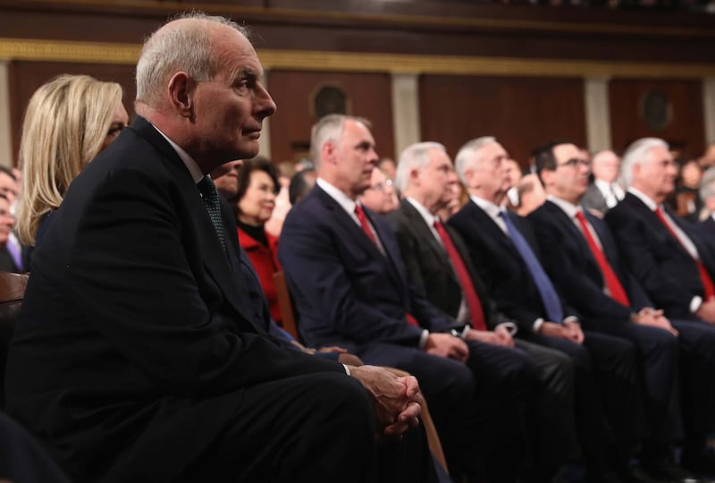 White House Chief of Staff John Kelly listens as US President Donald Trump delivers his first State of the Union address. Win McNamee / Reuters