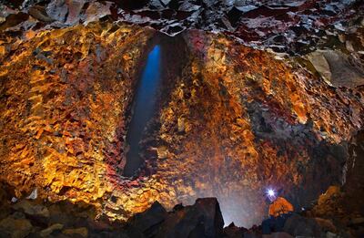 Inside the Thrihnukagigur volcano. Photo by Hans Strand