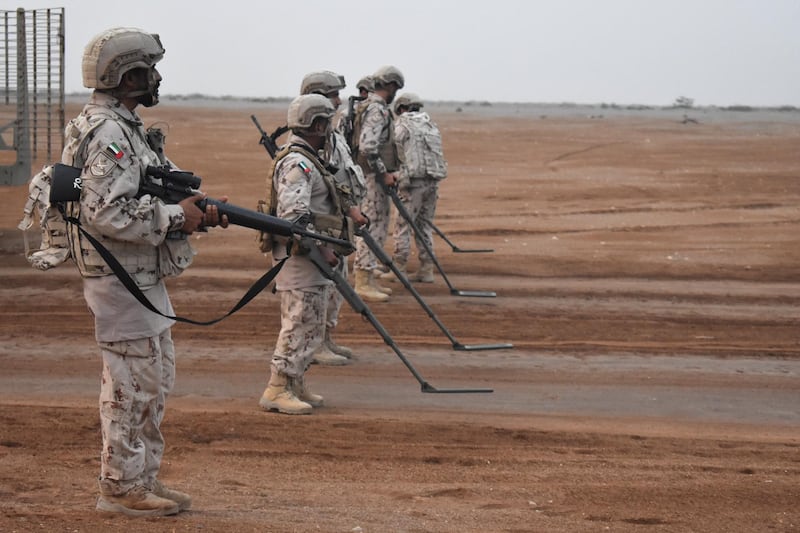 UAE soldiers take part in a demining exercise near Al Mokha in eastern Yemen, this small team claim to have defused tens of thousands of Houthi landmines in recent months. Gareth Browne/The National