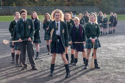 The cast of 'Derry Girls': Nicola Coughlan, Dylan Llewellyn, Louisa Harland, Jamie-Lee O'Donnell, Beccy Henderson, and Saoirse-Monica Jackson. Photo: Netflix 