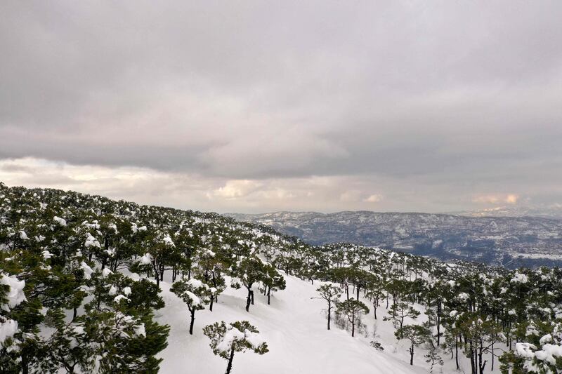 Snow covers the mountains around the village of Saoufar east of the Lebanese capital Beirut, on February 2, 2023.  (Photo by AFP)