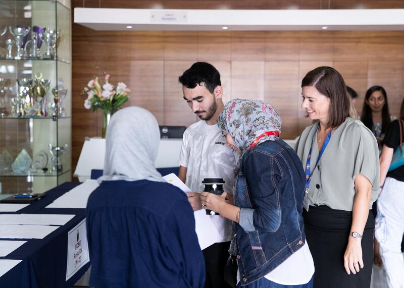 DUBAI, UNITED ARAB EMIRATES. 22 AUGUST 2019. 
Students receive their GCSE results at King’s School Al Barsha.
(Photo: Reem Mohammed/The National)

Reporter:
Section: