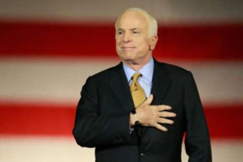 Hand on heart, John McCain concedes defeat at the Arizona Biltmore Resort & Spa.