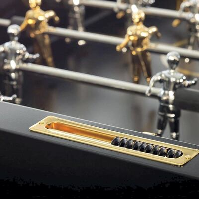 Detail shot of RS2 gold football table, with the players dressed in gold and silver chrome plating