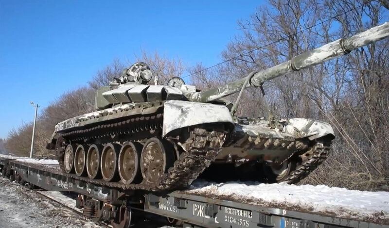 Russian tanks leaving for Russia after joint exercises of the armed forces of Russia and Belarus. AFP