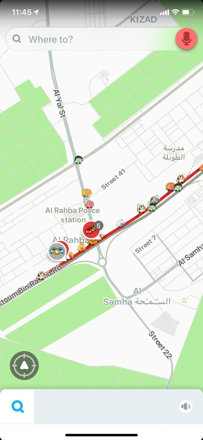 A four car crash created long tailbacks on the E11 Sheikh Maktoum Bin Rashid Road heading towards Abu Dhabi near Al Raha Police Station. Courtesy: Waze 
