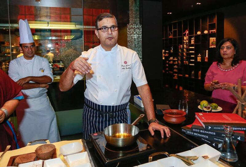 Chef Atul Kochhar at his Rang Mahal restaurant in the JW Marriott Marquis, Dubai. His new Mumbai restaurant – called NRI – opens next month, but the focus will not be on authentic Indian food. Victor Besa for The National
