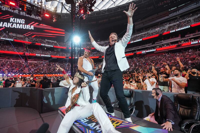 Rick Boogs, King Nakamura and Pat McAfee. Photo: WWE