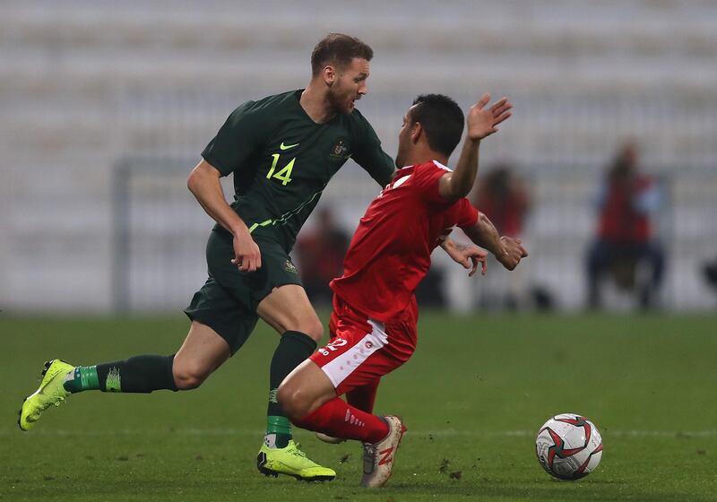 Martin Boyle of Australia in action during the international friendly match against Oman at Maktoum Bin Rashid Al Maktoum Stadium in Dubai on Sunday. Australia won the match 5-0 as part of their 2019 Asian Cup preparations. The tournament is being held in the UAE from January 5-February 1. Getty Images