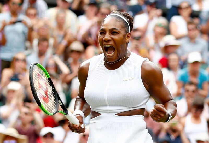 epa07705616 Serena Williams of the USA celebrates winning against Alison Riske of the USA during their quarter final match for the Wimbledon Championships at the All England Lawn Tennis Club, in London, Britain, 09 July 2019. EPA/NIC BOTHMA EDITORIAL USE ONLY/NO COMMERCIAL SALES