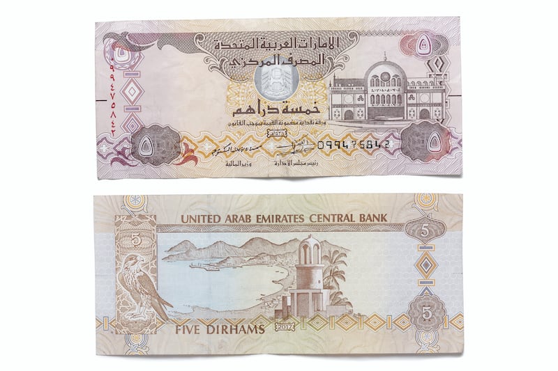 The UAE's Dh5 banknote.  Antonie Robertson / The National