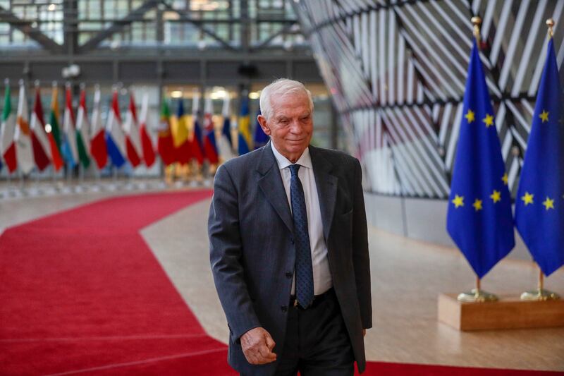 Josep Borrell, the EU’s foreign affairs chief, arrives for a meeting in Brussels on Monday. The bloc is to impose fresh sanctions in Iran. EPA
