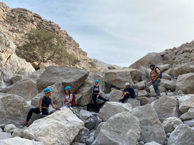 Adventurati Outdoor leads groups in Wadi Rams for scrambling, bouldering and abseiling as part of its Wonderwall trip. Photo: Fadi Hachicho