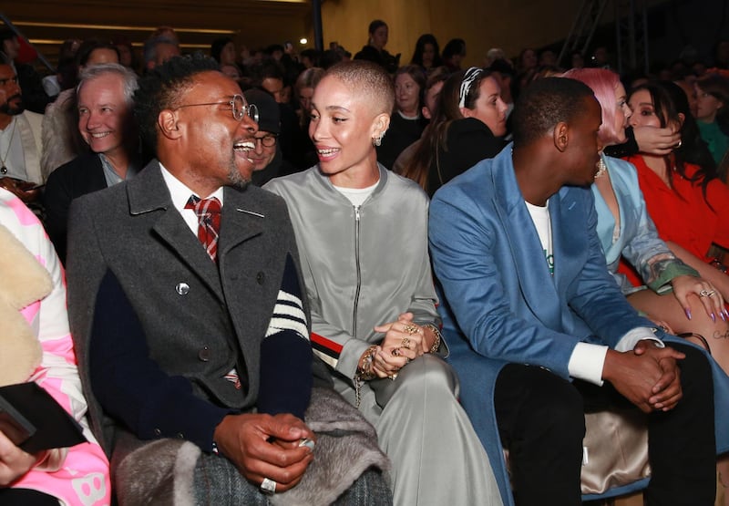 EDITORIAL USE ONLY (left to right) Billy Porter, Adwoa Aboah and Micheal Ward attends the Central Saint Martin's MA show at London Fashion Week as a digitally generated version of model Adwoa Aboah is unveiled, showcasing Three's 5G technology.