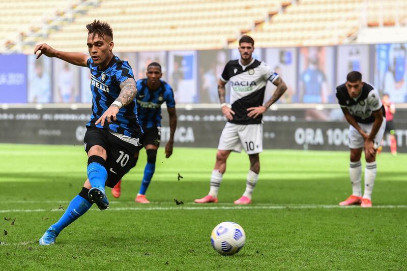 Inter attacker Lautaro Martinez scores from the spot to make it 3-0. AFP