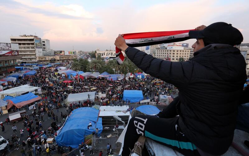Protesters gather at the Al Tahrir square during ongoing protests in central Baghdad, Iraq.  EPA