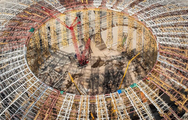 An aerial view of the Samara Arena stadium under construction for Russia's 2018 World Cup. Mladen Antonov / AFP Photo