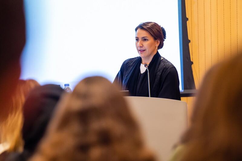 Mariam Al Mehairi, Minister of State for Food Security, addresses students during one of a series of lectures she held at New York University Abu Dhabi. 