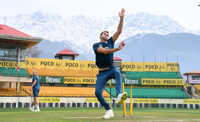 England seamer James Anderson during training for the fifth Test against India in Dharamsala. Getty Images