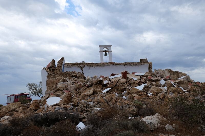 A damaged church is seen in Xerokampos village, near Sitia  EPA